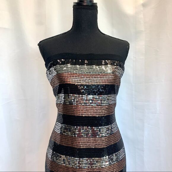 WILLOW And Clay sequin striped strapless dress cocktail party Vegas clubwear M - Picture 3 of 11